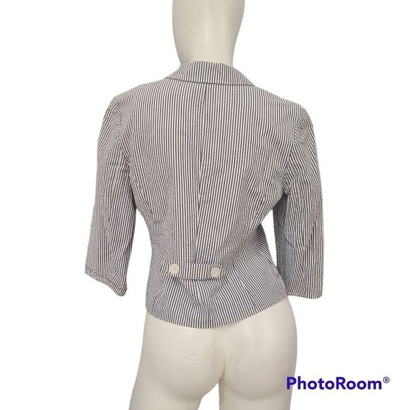 Petite Sophisticate Blue Striped Seersucker Blazer Womens size 6 Jacket Suit Off - Picture 5 of 9